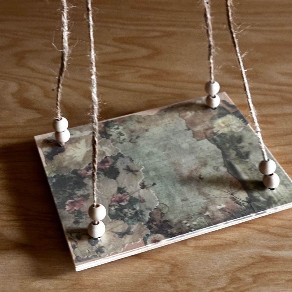 Hand crafted Vintage style green Floral Hanging Wooden Shelf